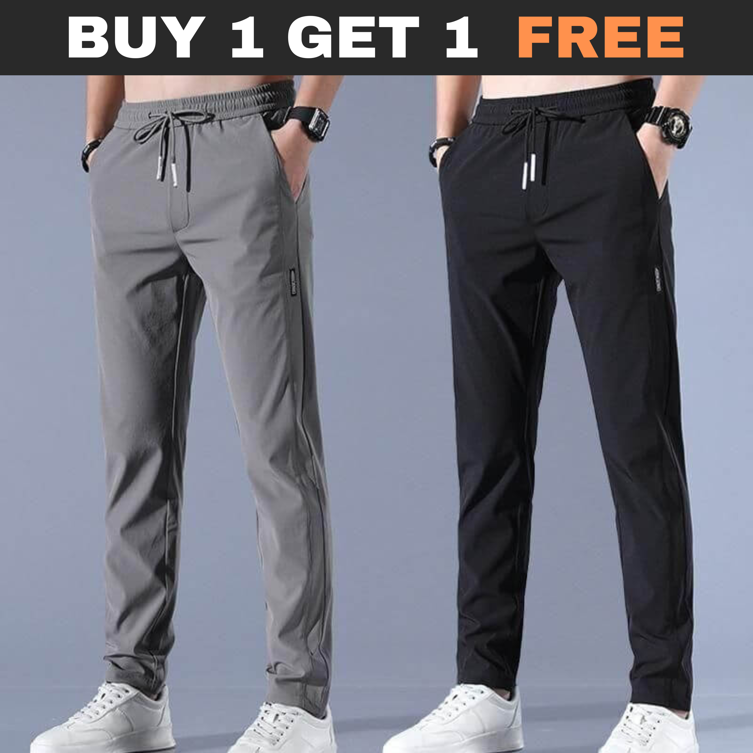 Men s Lycra Daily Wear TrackPants Buy 1 Get 1 Free Black Grey ShoppZ